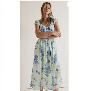 FREE PEOPLE Women's Blue Forget Me Not Floral-print Midi Dress Large
